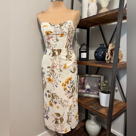 Reformation Kourtney Midi Dress in Frolic Floral Cream Women’s Size 6P - Picture 5 of 16